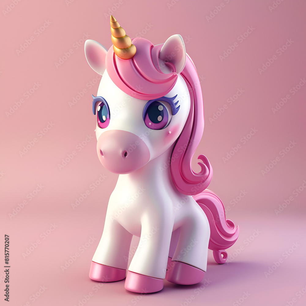 3D, cute, colorful unicorn pink color