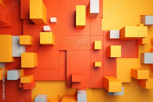 Abstract 3D rendering of a cityscape with a warm color palette. The image is full of geometric shapes and has a futuristic feel.