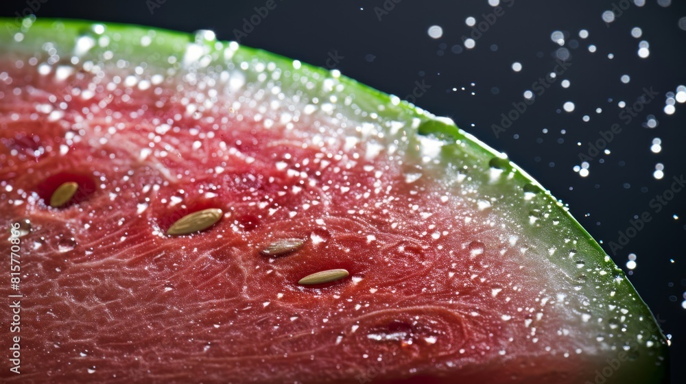 Refreshing Watermelon Slice with Water Droplets Macro Shot Refreshing Watermelon Slice with Water Droplets Macro Shot