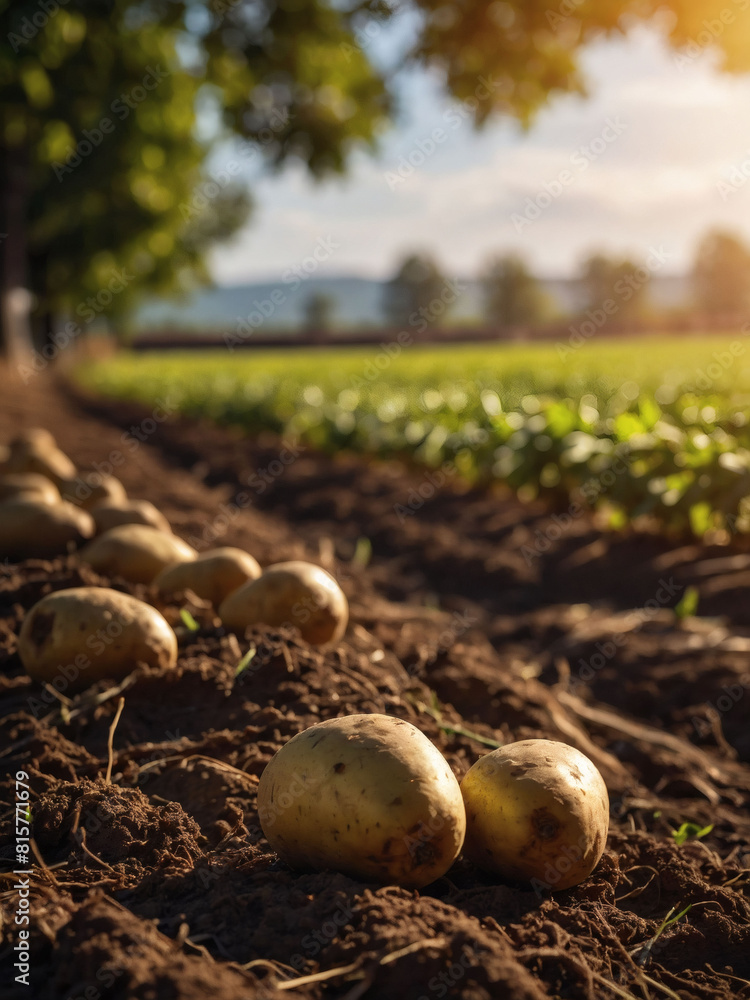 Field to Table, Scene of Fresh Potatoes on the Ground. Field to Table, Scene of Fresh Potatoes on the Ground.