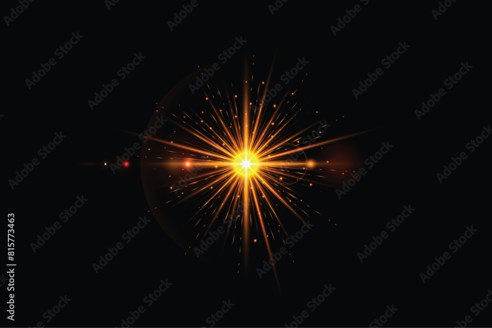 Fototapeta premium Transparent Vector Lens Light Collection With shining light glow and optical flare Effects. 