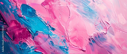 A close up of a painting with bright pink and blue oil paint.