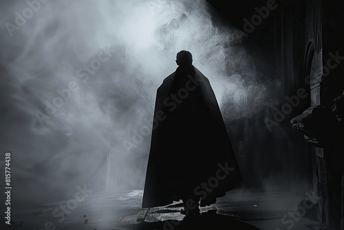 Silhouette of Dracula emerges a mysterious figure generative ai