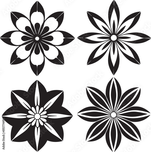 Set of floral elements for design. illustration. Black and white. © Rony