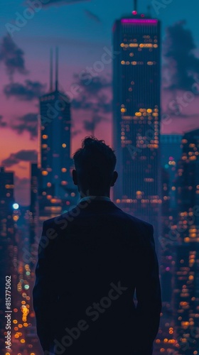 Man standing in front of a city skyline