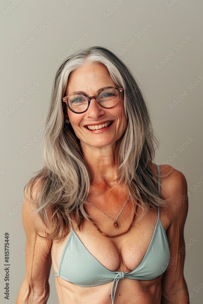 smiling middle-aged woman with grey hair and glasses isolated generative ai smiling middle-aged woman with grey hair and glasses isolated generative ai