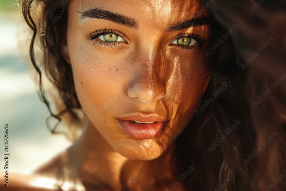 Close-up portrait of a young woman with stunning green eyes in natural sunlight Close-up portrait of a young woman with stunning green eyes in natural sunlight