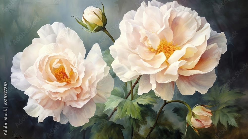 An elegant and detailed painting of a bouquet of white peonies An elegant and detailed painting of a bouquet of white peonies