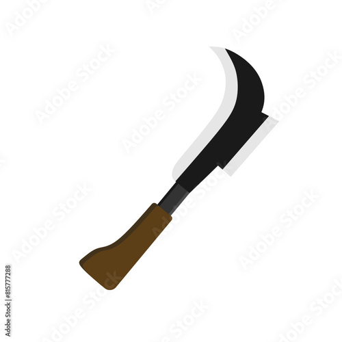 billhook flat design vector illustration isolated color vector on white background. This cutting tool is used to slice string, cut flowers, prune vines, trimming vines and graft trees.