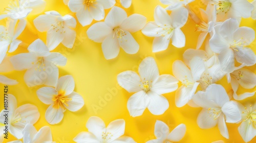 Vibrant Blooms White and Yellow Spring Flowers Blooming on Yellow Background for Fresh and Cheerful Designs 