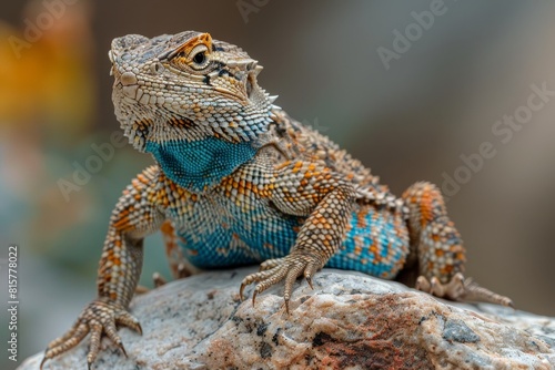 Western Fence Lizard  Basking on a rock with textured skin and blue belly  appealing to nature lovers.