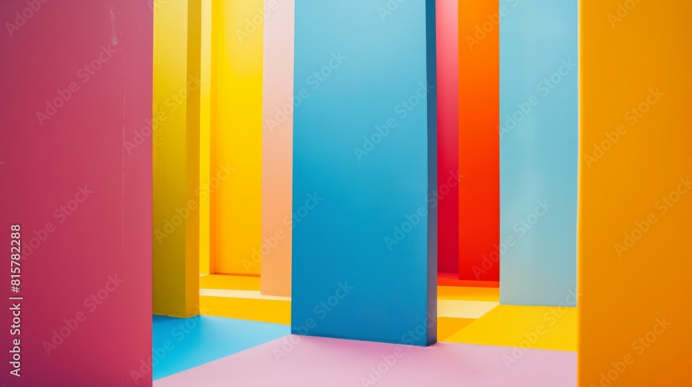 Colorful pillars and wall blue yellow red green floor interior Colorful pillars and wall blue yellow red green floor interior