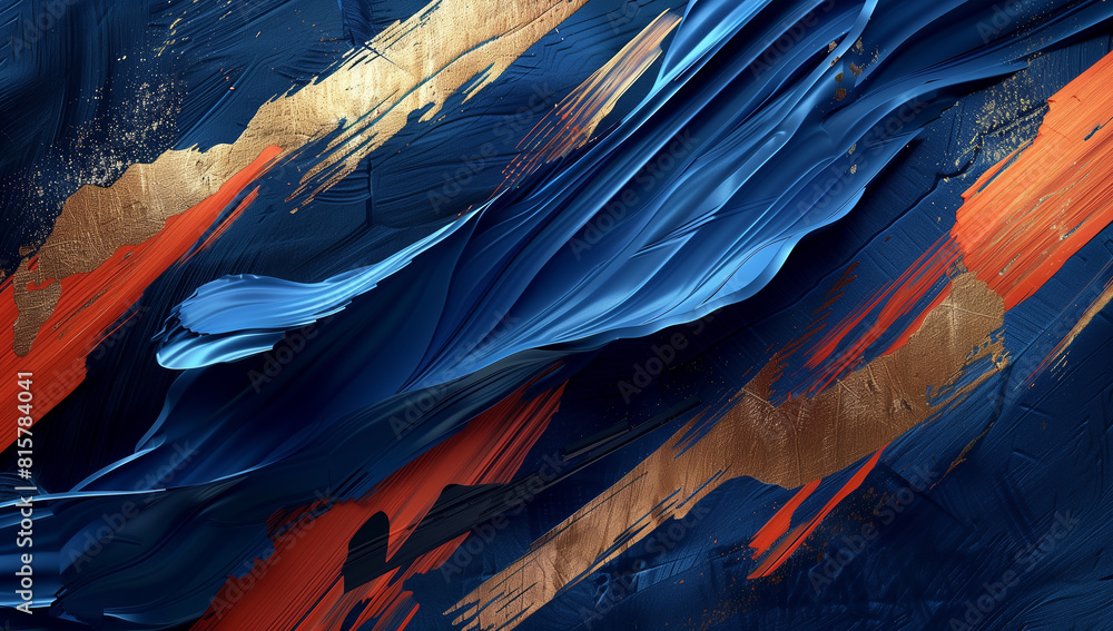 Abstract Blue and Gold Brush Strokes, Ideal for Artistic Backgrounds, Creative Designs, or Modern Art Concepts