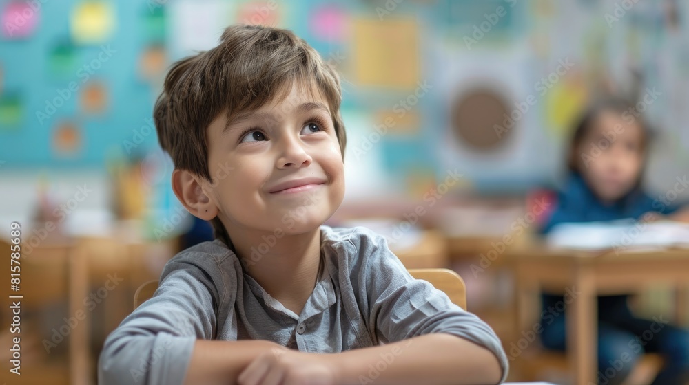 Portrait of an adorable young boy learning in a school classroom Portrait of an adorable young boy learning in a school classroom