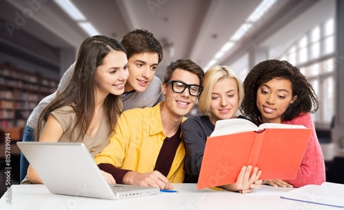 Group of Multiethnic happy Students Research in University