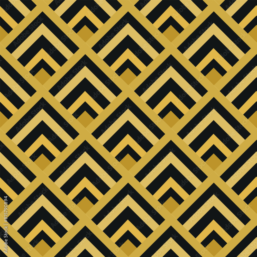 Art deco Metallic gold diamond shapes seamless pattern on black background. For wallpaper, home decor and textile Art deco Metallic gold diamond shapes seamless pattern on black background. For wallpaper, home decor and textile