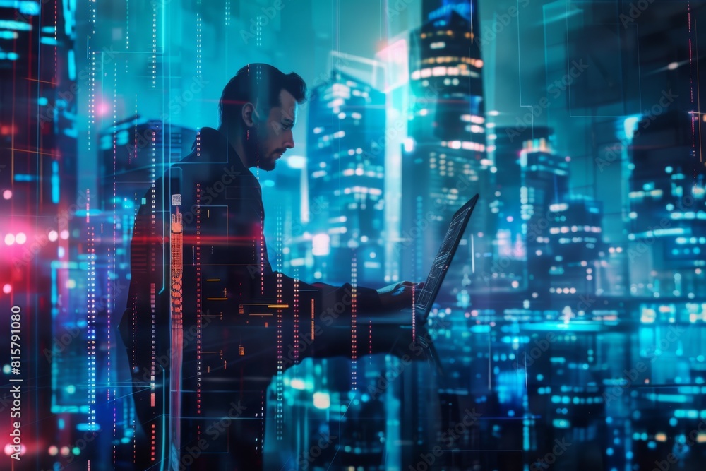 Tech Professional Analyzing Cyber Data for Business Intelligence Concept Tech Professional Analyzing Cyber Data for Business Intelligence Concept
