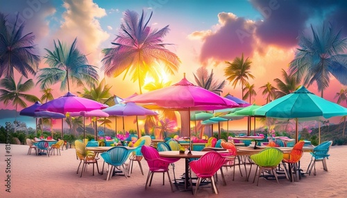cafe on the beach at sunset