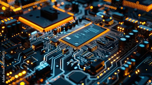 Circuit board. Technology background. Central Computer Processors CPU concept. Motherboard digital chip AI generated