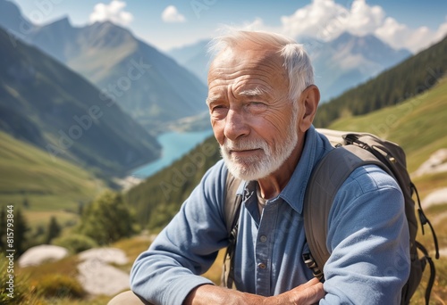 Embracing the Tranquility: A Senior Man's Moment of Reflection in the Mountains