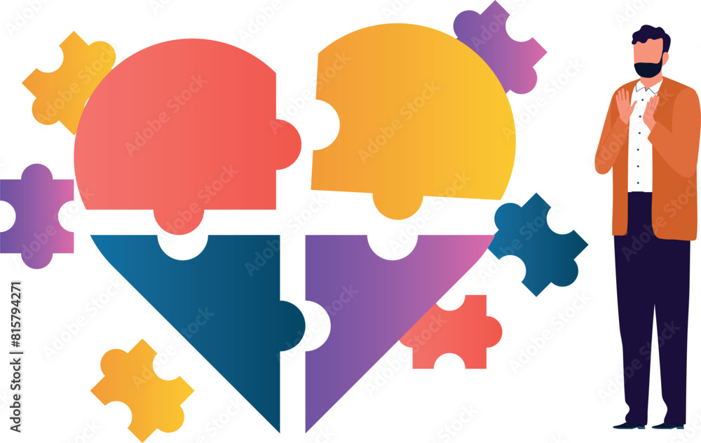 Boy looking at autism puzzle. Boy looking at autism puzzle.