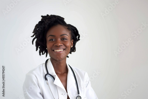beautiful african american female doctor on white background
