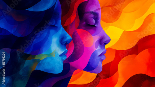 Colorful painting of two womens faces