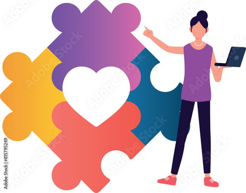 Girl is pointing at the puzzle for autism.