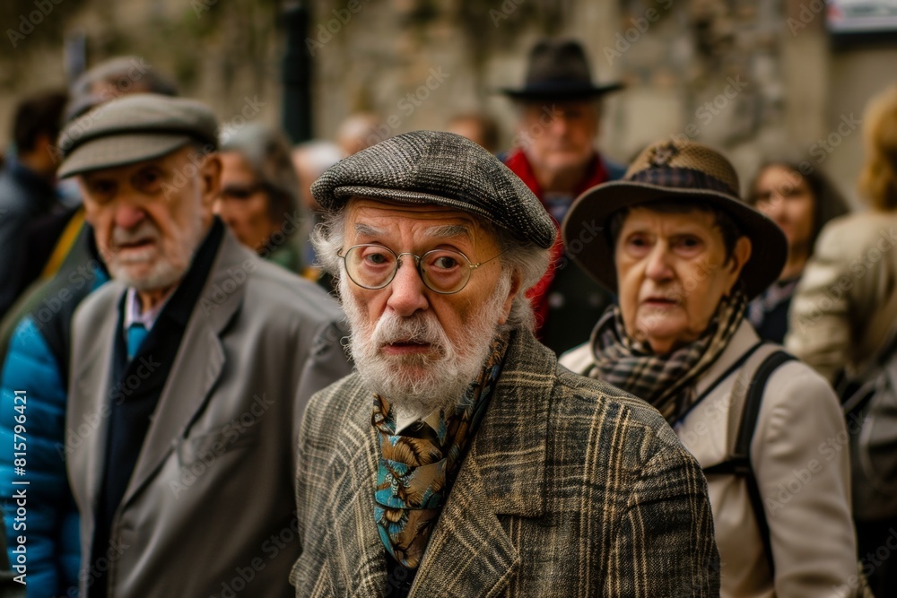 Old man in a hat and glasses on the street. Old man in a hat and glasses on the street.