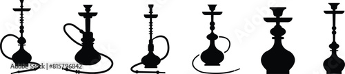 hookah icons black set, Shisha Icon symbol , isolated on Transparent Background, Nargile, Nargila, Hubbly bubbly, Shisha Arabic Style, logo template design smoke clip art. restaurant cafe icons.