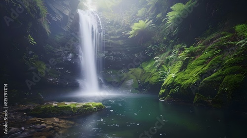 Enchanting waterfall oasis in a lush green forest - a serene nature escape