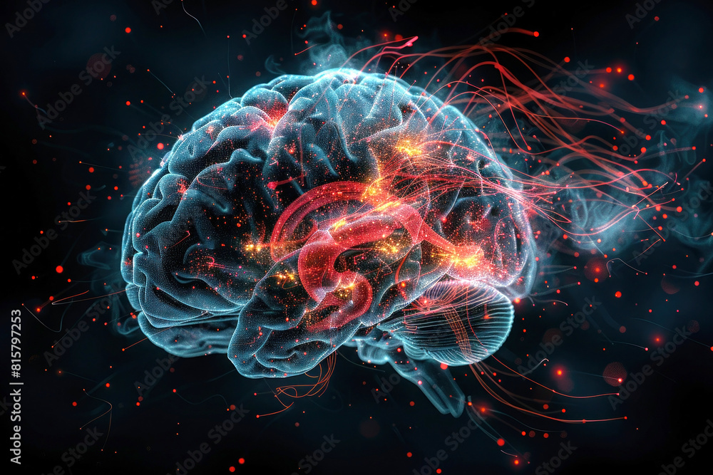 Neural Fireworks: 3D Render of Brain Activity and Neurons on Dark Background Neural Fireworks: 3D Render of Brain Activity and Neurons on Dark Background