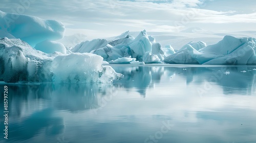 Serene arctic landscape with glacial ice and reflection on water