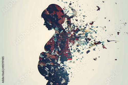 Abstract portrayal of a pregnant woman's silhouette fragmented into captivating forms, embodying motherhood's multifaceted beauty