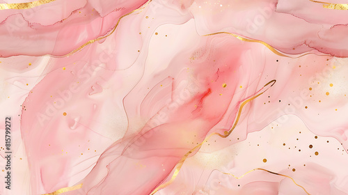 Rich pink / rose Liquid Watercolor with Golden Lines - Seamless tile. Endless and repeat print. © LiezDesign