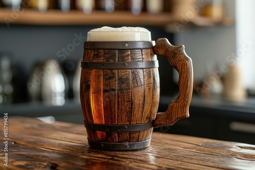 Sturdy Beer mug barrel. Vintage and rustic container popular alcoholic beverage. Generate AI photo