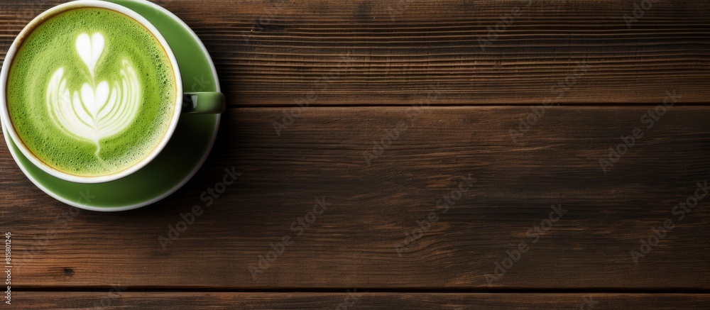 Copy space image of a matcha latte beautifully placed on a rustic wooden background Copy space image of a matcha latte beautifully placed on a rustic wooden background