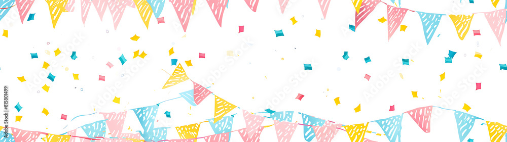 birthday flag line on a white background - background with confetti - Seamless tile. Endless and repeat print.
