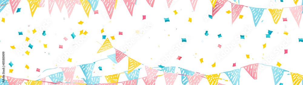 Obraz premium birthday flag line on a white background - background with confetti - Seamless tile. Endless and repeat print.