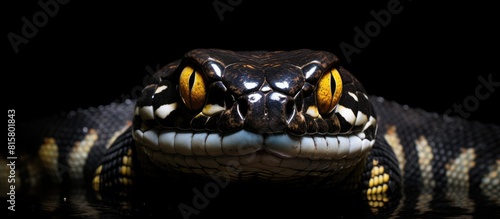 A close up image of a banded sea krait laticauda colubrina showing its head with copy space photo