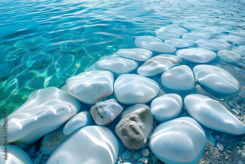 Serene pebble beach with crystal clear water