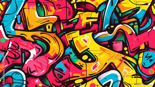 Wallpaper Mural graffiti on wall - Cartoon style, multi color, colorful - Bold and vibrant graffiti doodles with expressive lines and vibrant colors - Seamless tile. Endless and repeat print. Torontodigital.ca