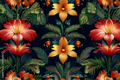 style Exotic floral pattern wallpaper texture. Generative AI 