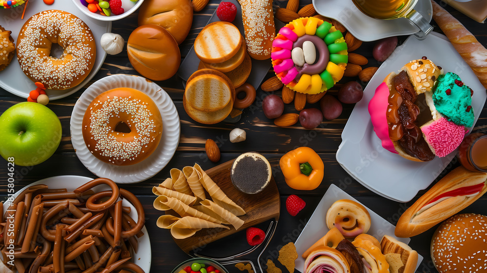 Assorted Bakery Items and Sweets on Wooden Table