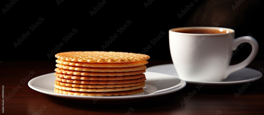 A plate holding wafer layers sits on a table ready to be enjoyed with coffee hot drinks or cold beverages The image provides a suitable background with ample space for additional text A plate holding wafer layers sits on a table ready to be enjoyed with coffee hot drinks or cold beverages The image provides a suitable background with ample space for additional text