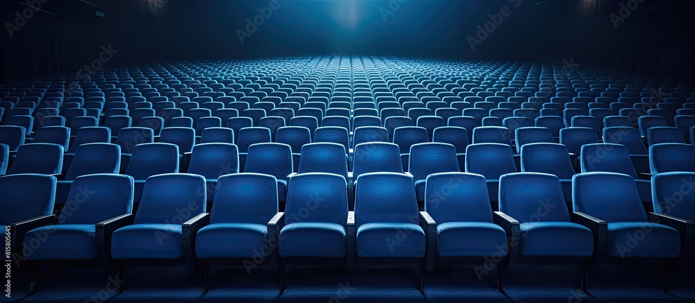 Obraz premium Rows of blue seats in a hall with a copy space image provide a comfortable cinema experience for spectators
