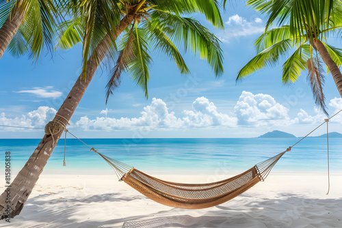 Tropical beach paradise with hammock