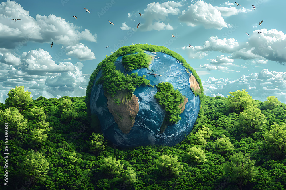 A vibrant blue and green eco Earth globe symbolizes environmental world protection, ecological conservation, and the urgent message of A vibrant blue and green eco Earth globe symbolizes environmental world protection, ecological conservation, and the urgent message of