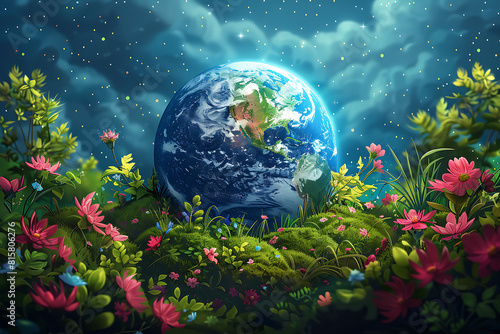 A vibrant blue and green eco Earth globe symbolizes environmental world protection  ecological conservation  and the urgent message of  Save the Planet  celebrated on Earth Day