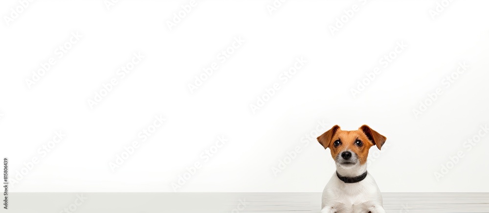 A smart and clever dog stands alone on a white background creating the perfect copy space image A smart and clever dog stands alone on a white background creating the perfect copy space image